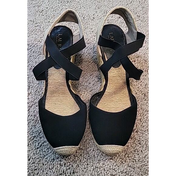 Ralph Lauren Casandra Espadrille Wedge Sandal Black Women’s Size 9B GUC - Picture 2 of 8